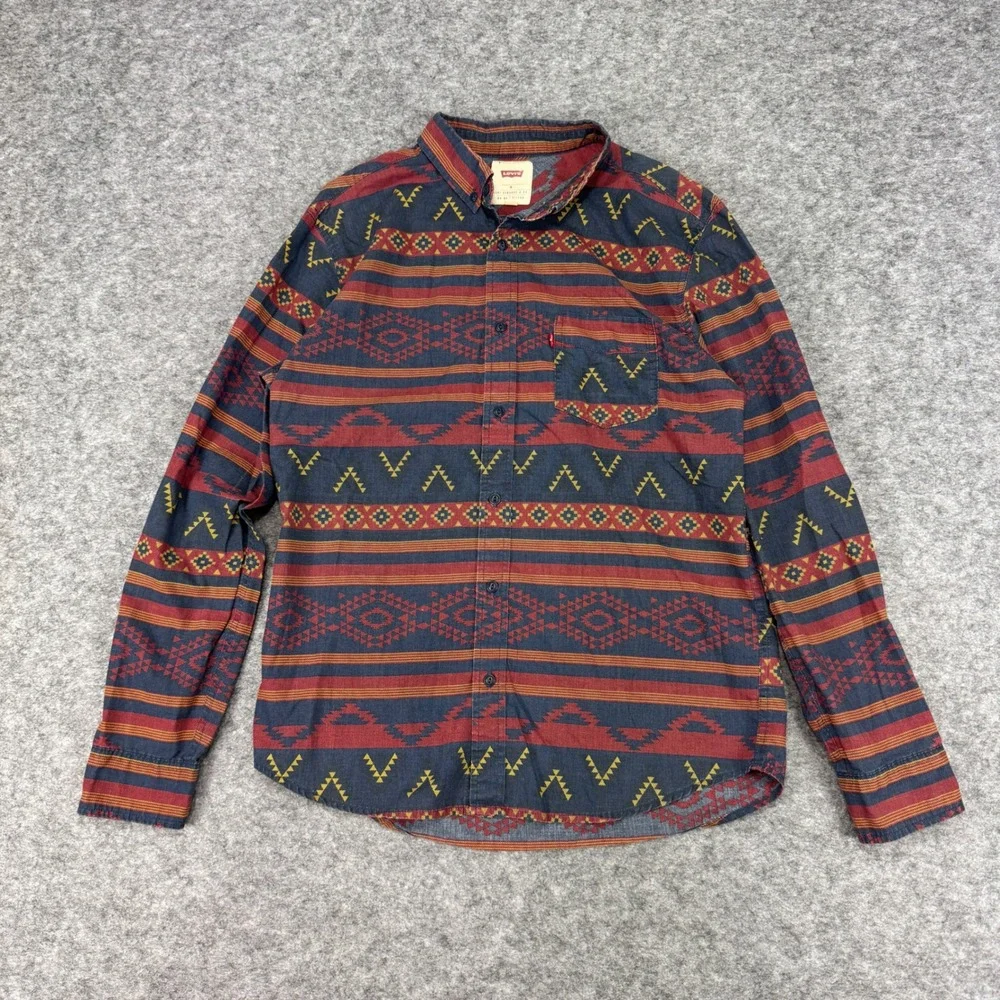 Levis Mens Southwestern‎ Aztec Print Button Down Shirt Blue Red Yellow Medium